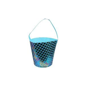 Blue Felt Mermaid Scale Décor Gift Basket with Handles, 12.125" x 7.125"